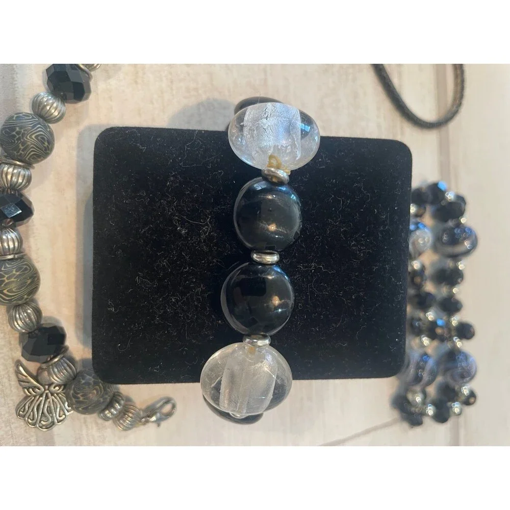 *Vintage costume, jewelry lot, bracelets, necklace, earrings, black white silver